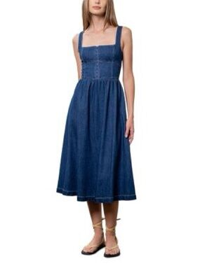 Moon River Sleeveless Denim Midi Dress in Blue